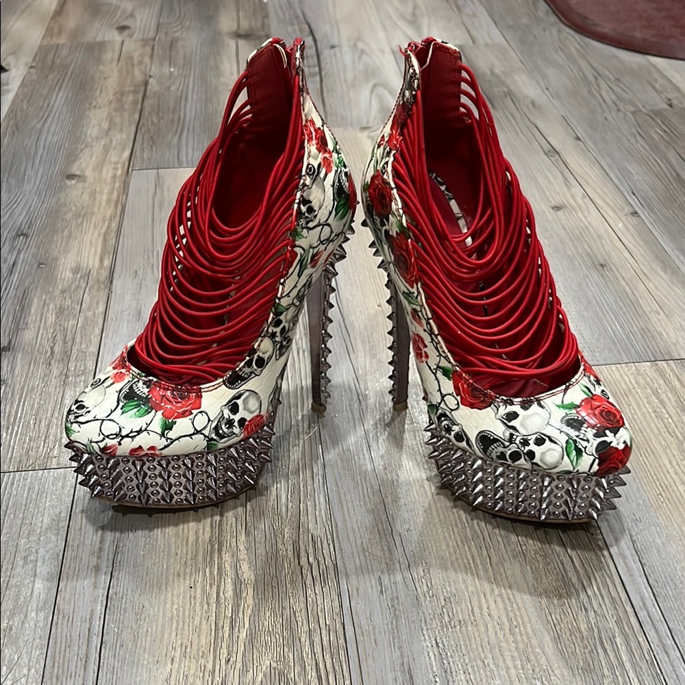 Floral Red Stiletto Heels